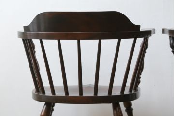 和製ビンテージ　松本民芸家具　#91型　落ち着きのある大人カフェ風インテリアが叶うキャプテンチェア2脚セット(アームチェア、板座チェア、ダイニングチェア、椅子、イス、ヴィンテージ)(定価約26万円)(R-074364)