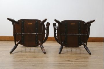 和製ビンテージ　松本民芸家具　#91型　落ち着きのある大人カフェ風インテリアが叶うキャプテンチェア2脚セット(アームチェア、板座チェア、ダイニングチェア、椅子、イス、ヴィンテージ)(定価約26万円)(R-074364)
