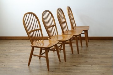 中古　柏木工(KASHIWA)　ナチュラルな木肌のウィンザーチェア4脚セット　(R-074366)