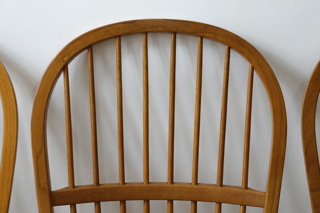 中古　柏木工(KASHIWA)　ナチュラルな木肌のウィンザーチェア4脚セット　(R-074366)