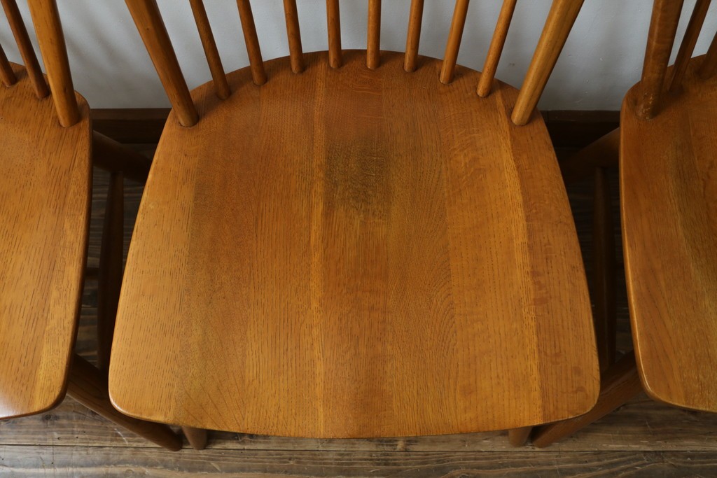 中古　柏木工(KASHIWA)　ナチュラルな木肌のウィンザーチェア4脚セット　(R-074366)