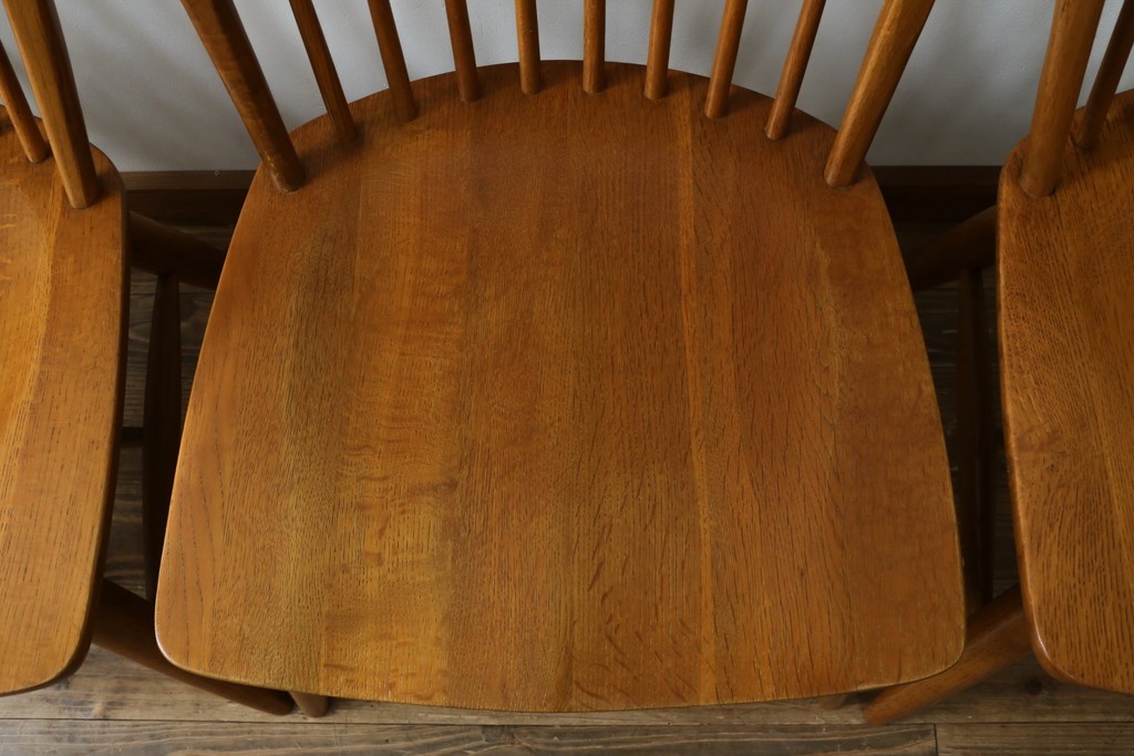 中古　柏木工(KASHIWA)　ナチュラルな木肌のウィンザーチェア4脚セット　(R-074366)