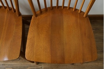 中古　柏木工(KASHIWA)　ナチュラルな木肌のウィンザーチェア4脚セット　(R-074366)