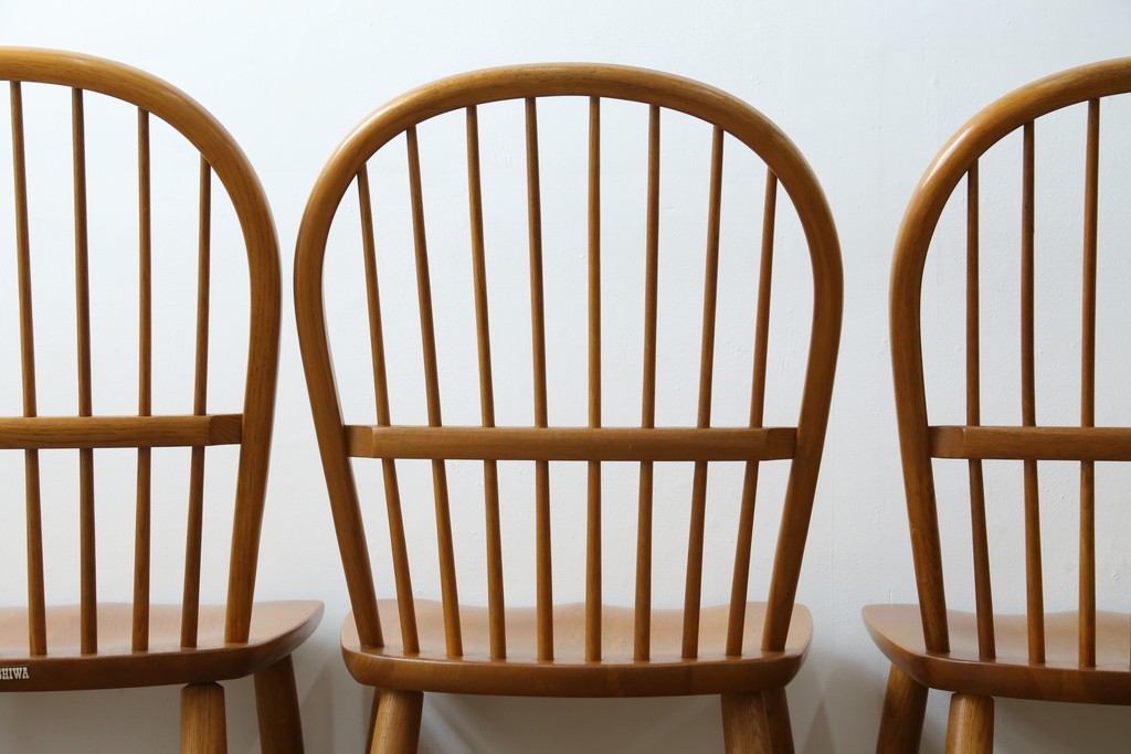 中古　柏木工(KASHIWA)　ナチュラルな木肌のウィンザーチェア4脚セット　(R-074366)