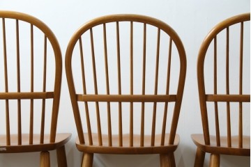 中古　柏木工(KASHIWA)　ナチュラルな木肌のウィンザーチェア4脚セット　(R-074366)