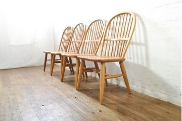 中古　柏木工(カシワ木工、KASHIWA)　木の温かみある風合いが魅力的なダイニングチェア4脚セット(板座チェア、イス、椅子、バラ売り可能)(R-074366)