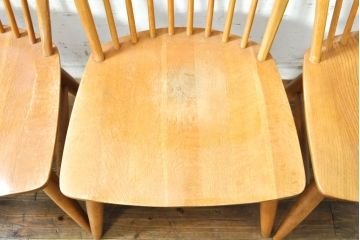 中古　柏木工(カシワ木工、KASHIWA)　木の温かみある風合いが魅力的なダイニングチェア4脚セット(板座チェア、イス、椅子、バラ売り可能)(R-074366)
