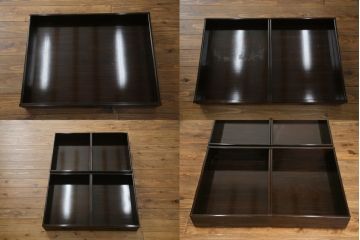 中古　最高級!!　総縞黒檀(シマコクタン)　黒く艶やかな光沢が美しい組み立て式両袖机(ニーホールデスク、ワークデスク、オフィスデスク、在宅ワーク、在宅用)(定価約250万円)(R-074370)
