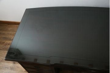 中古　最高級!!　総縞黒檀(シマコクタン)　黒く艶やかな光沢が美しい組み立て式両袖机(ニーホールデスク、ワークデスク、オフィスデスク、在宅ワーク、在宅用)(定価約250万円)(R-074370)