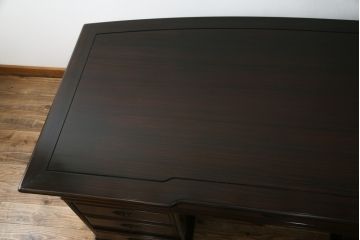 中古　最高級!!　総縞黒檀(シマコクタン)　黒く艶やかな光沢が美しい組み立て式両袖机(ニーホールデスク、ワークデスク、オフィスデスク、在宅ワーク、在宅用)(定価約250万円)(R-074370)