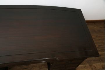 中古　最高級!!　総縞黒檀(シマコクタン)　黒く艶やかな光沢が美しい組み立て式両袖机(ニーホールデスク、ワークデスク、オフィスデスク、在宅ワーク、在宅用)(定価約250万円)(R-074370)