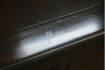 中古　最高級!!　総縞黒檀(シマコクタン)　黒く艶やかな光沢が美しい組み立て式両袖机(ニーホールデスク、ワークデスク、オフィスデスク、在宅ワーク、在宅用)(定価約250万円)(R-074370)