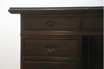 中古　最高級!!　総縞黒檀(シマコクタン)　黒く艶やかな光沢が美しい組み立て式両袖机(ニーホールデスク、ワークデスク、オフィスデスク、在宅ワーク、在宅用)(定価約250万円)(R-074370)