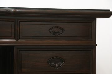 中古　最高級!!　総縞黒檀(シマコクタン)　黒く艶やかな光沢が美しい組み立て式両袖机(ニーホールデスク、ワークデスク、オフィスデスク、在宅ワーク、在宅用)(定価約250万円)(R-074370)