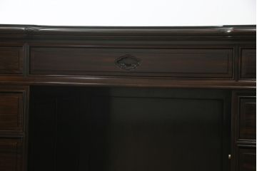 中古　最高級!!　総縞黒檀(シマコクタン)　黒く艶やかな光沢が美しい組み立て式両袖机(ニーホールデスク、ワークデスク、オフィスデスク、在宅ワーク、在宅用)(定価約250万円)(R-074370)