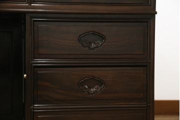 中古　最高級!!　総縞黒檀(シマコクタン)　黒く艶やかな光沢が美しい組み立て式両袖机(ニーホールデスク、ワークデスク、オフィスデスク、在宅ワーク、在宅用)(定価約250万円)(R-074370)