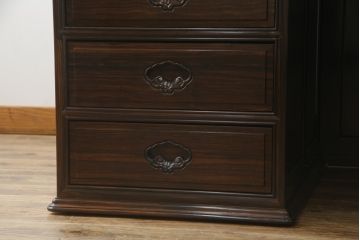 中古　最高級!!　総縞黒檀(シマコクタン)　黒く艶やかな光沢が美しい組み立て式両袖机(ニーホールデスク、ワークデスク、オフィスデスク、在宅ワーク、在宅用)(定価約250万円)(R-074370)