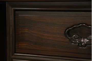 中古　最高級!!　総縞黒檀(シマコクタン)　黒く艶やかな光沢が美しい組み立て式両袖机(ニーホールデスク、ワークデスク、オフィスデスク、在宅ワーク、在宅用)(定価約250万円)(R-074370)