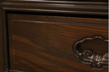 中古　最高級!!　総縞黒檀(シマコクタン)　黒く艶やかな光沢が美しい組み立て式両袖机(ニーホールデスク、ワークデスク、オフィスデスク、在宅ワーク、在宅用)(定価約250万円)(R-074370)