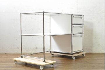中古　美品　USMハラー(USM Haller)　美しくシンプルなデザインが目を引く鉄製ラックとサイドチェストのセット(サイドボード、サイドキャビネット、デスクワゴン、引き出し、オープンラック、飾り棚)(R-074373)