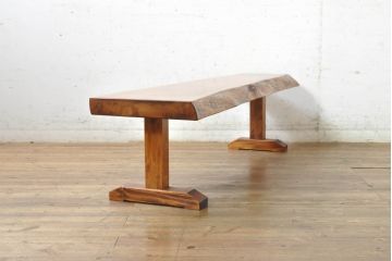 中古　岩手岩泉・純木家具　栃の木一枚板を贅沢に使用したベンチ(長椅子、椅子、イス、2人掛け)(R-074374)
