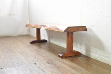 中古　岩手岩泉・純木家具　栃の木一枚板を贅沢に使用したベンチ(長椅子、椅子、イス、2人掛け)(R-074374)