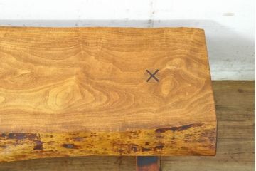 中古　岩手岩泉・純木家具　栃の木一枚板を贅沢に使用したベンチ(長椅子、椅子、イス、2人掛け)(R-074374)
