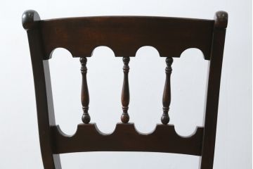 中古　松本民芸家具　#49型A　背もたれの美しいデザインが印象的なワイコムチェア2脚セット(板座チェア、ダイニングチェア、椅子、イス)(定価2脚で約22万円)(R-074375)