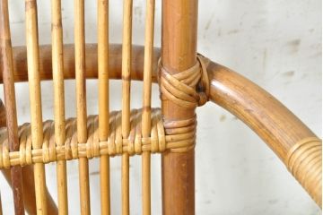 和製ビンテージ　涼しげな雰囲気が魅力的なラタンイージーチェア(籐、ラウンジチェア、アームチェア、1人掛けソファ、椅子、イス、ヴィンテージ)(R-074378)