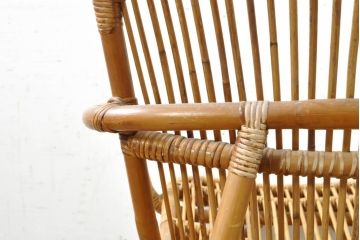和製ビンテージ　涼しげな雰囲気が魅力的なラタンイージーチェア(籐、ラウンジチェア、アームチェア、1人掛けソファ、椅子、イス、ヴィンテージ)(R-074378)