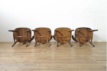 和製ビンテージ　飛騨家具　WINDS太平　木の温もりあふれるチェア4脚セット(ダイニングチェア、アームチェア、板座チェア、ヴィンテージ、バラ売り可能)(R-074379)
