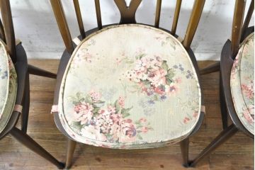 イギリスビンテージ　ERCOL(アーコール)　アザミの透かし彫りが上品な印象を与えるシスルバックチェア4脚セット(椅子、イス、板座チェア、ダイニングチェア、ウィンザーチェア、ウインザーチェア、ヴィンテージ、英国)(R-074384)