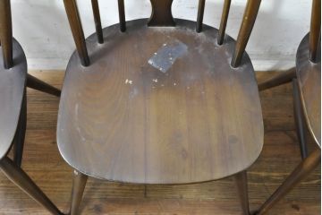 イギリスビンテージ　ERCOL(アーコール)　アザミの透かし彫りが上品な印象を与えるシスルバックチェア4脚セット(椅子、イス、板座チェア、ダイニングチェア、ウィンザーチェア、ウインザーチェア、ヴィンテージ、英国)(R-074384)
