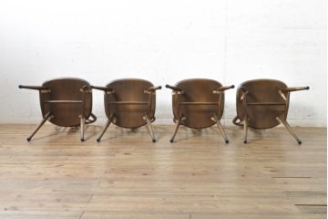 イギリスビンテージ　ERCOL(アーコール)　アザミの透かし彫りが上品な印象を与えるシスルバックチェア4脚セット(椅子、イス、板座チェア、ダイニングチェア、ウィンザーチェア、ウインザーチェア、ヴィンテージ、英国)(R-074384)