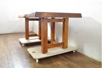 中古　美品　国産　一枚板　風格漂う2wayダイニングテーブル(4人掛け、6人掛け、食卓、座卓、リビングテーブル、センターテーブル)(R-074389)