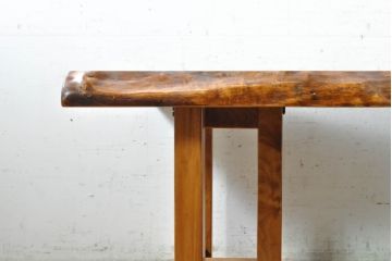 中古　美品　国産　一枚板　風格漂う2wayダイニングテーブル(4人掛け、6人掛け、食卓、座卓、リビングテーブル、センターテーブル)(R-074389)