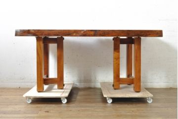 中古　美品　国産　一枚板　風格漂う2wayダイニングテーブル(4人掛け、6人掛け、食卓、座卓、リビングテーブル、センターテーブル)(R-074389)