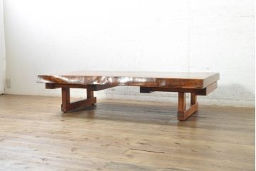 中古　美品　国産　一枚板　風格漂う2wayダイニングテーブル(4人掛け、6人掛け、食卓、座卓、リビングテーブル、センターテーブル)(R-074389)