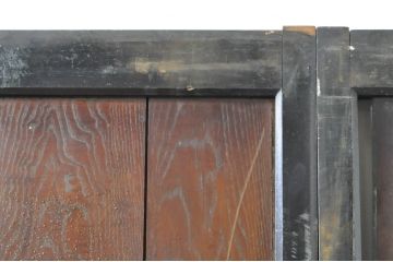 アンティーク建具　鏡板欅(ケヤキ)材　古民家インテリアにもおすすめな障子帯戸2枚セット(引き戸、板戸、格子帯戸、障子戸)(R-074400)