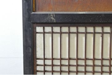 アンティーク建具　鏡板欅(ケヤキ)材　古民家インテリアにもおすすめな障子帯戸2枚セット(引き戸、板戸、格子帯戸、障子戸)(R-074400)