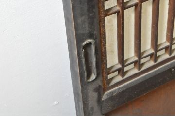 アンティーク建具　鏡板欅(ケヤキ)材　古民家インテリアにもおすすめな障子帯戸2枚セット(引き戸、板戸、格子帯戸、障子戸)(R-074400)