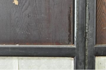アンティーク建具　鏡板欅(ケヤキ)材　古民家インテリアにもおすすめな障子帯戸2枚セット(引き戸、板戸、格子帯戸、障子戸)(R-074400)