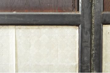 アンティーク建具　鏡板欅(ケヤキ)材　古民家インテリアにもおすすめな障子帯戸2枚セット(引き戸、板戸、格子帯戸、障子戸)(R-074400)
