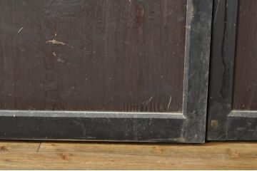 アンティーク建具　鏡板欅(ケヤキ)材　古民家インテリアにもおすすめな障子帯戸2枚セット(引き戸、板戸、格子帯戸、障子戸)(R-074400)