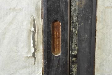 アンティーク建具　鏡板欅(ケヤキ)材　古民家インテリアにもおすすめな障子帯戸2枚セット(引き戸、板戸、格子帯戸、障子戸)(R-074400)