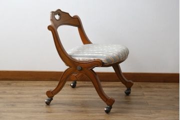 中古　美品　DREXEL HERITAGE(ドレクセルヘリテイジ)　ESPERANTO(エスペラント)　美しい曲線を描く木製フレームが目を惹くキャスター付きチェア(サイドチェア、ダイニングチェア、ワークチェア、椅子、イス)(定価約20万円)(R-074401)