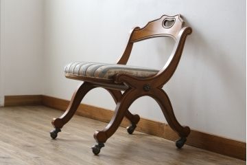 中古　美品　DREXEL HERITAGE(ドレクセルヘリテイジ)　ESPERANTO(エスペラント)　美しい曲線を描く木製フレームが目を惹くキャスター付きチェア(サイドチェア、ダイニングチェア、ワークチェア、椅子、イス)(定価約20万円)(R-074401)