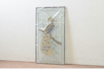 未使用品　黄金の孔雀(おうごんのくじゃく)　デットストック品のステンドグラス(建具、ドア、窓、照明、衝い立て、衝立、つい立て)(定価約16万2千円)(R-074406)