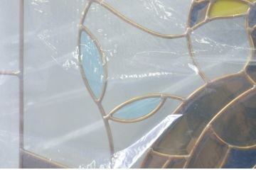 未使用品　黄金の孔雀(おうごんのくじゃく)　デットストック品のステンドグラス(建具、ドア、窓、照明、衝い立て、衝立、つい立て)(定価約16万2千円)(R-074406)