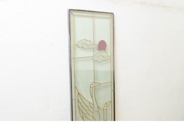 未使用品　松の上の鶴(まつのうえのつる)　デットストック品のステンドグラス(建具、ドア、窓、照明、衝い立て、衝立、つい立て)(定価約17万3千円)(R-074409)